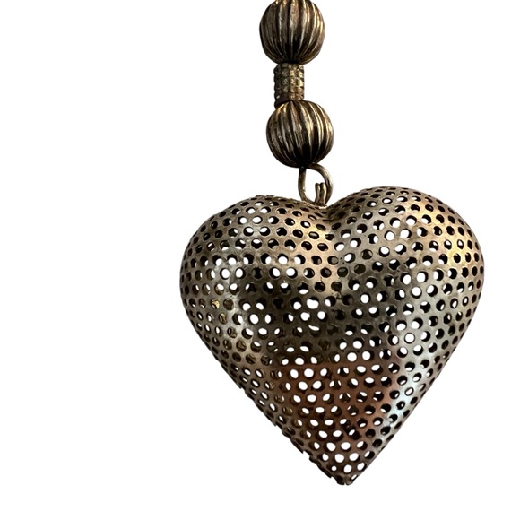 CHARM Ornament silver-tone mesh heart & beads with glass faceted chrystal 4" - Picture 3 of 5